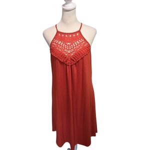 NWT Sweetnight Rust Orange Crochet Lace Halter Neck Mini Dress - Size M